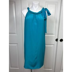 Banana Republic Women's Silk Teal Dress Small Halter Neckline Knee Length
